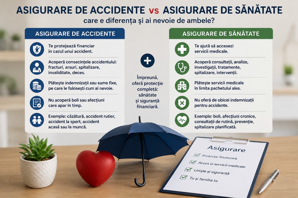 Asigurare de accidente vs asigurare de sănătate: care e diferența și ai nevoie de ambele?