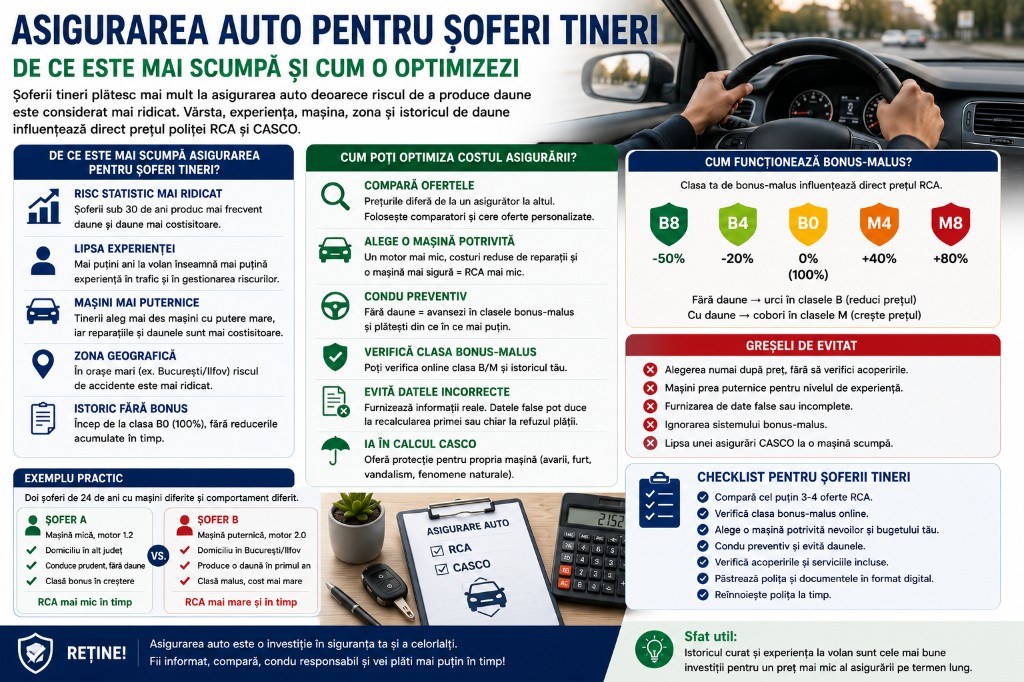 Asigurarea auto pentru șoferi tineri — de ce este mai scumpă și cum o optimizezi