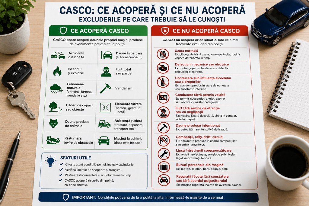 Ce acoperă CASCO și ce nu acoperă — excluderile pe care trebuie să le cunoști