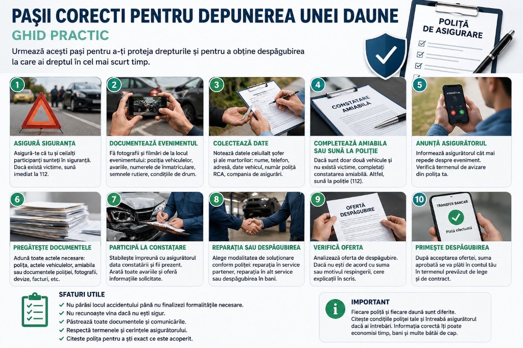 Pașii corecți pentru depunerea unei daune — ghid practic