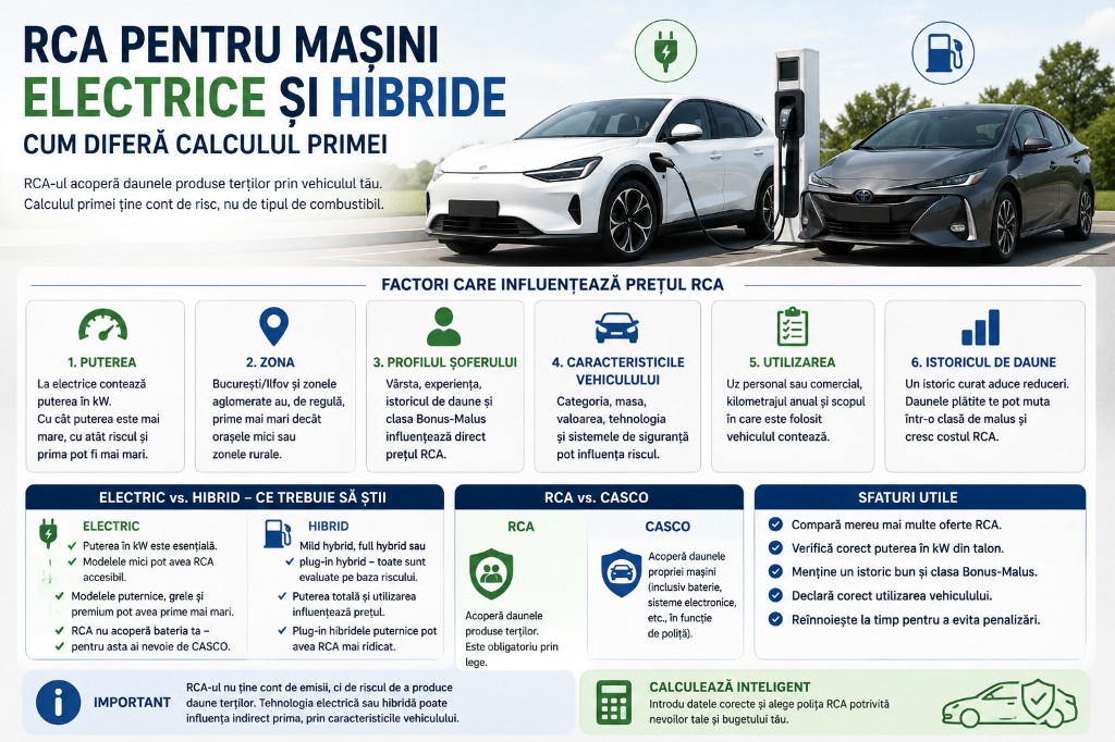 RCA pentru mașini electrice și hibride — cum diferă calculul primei